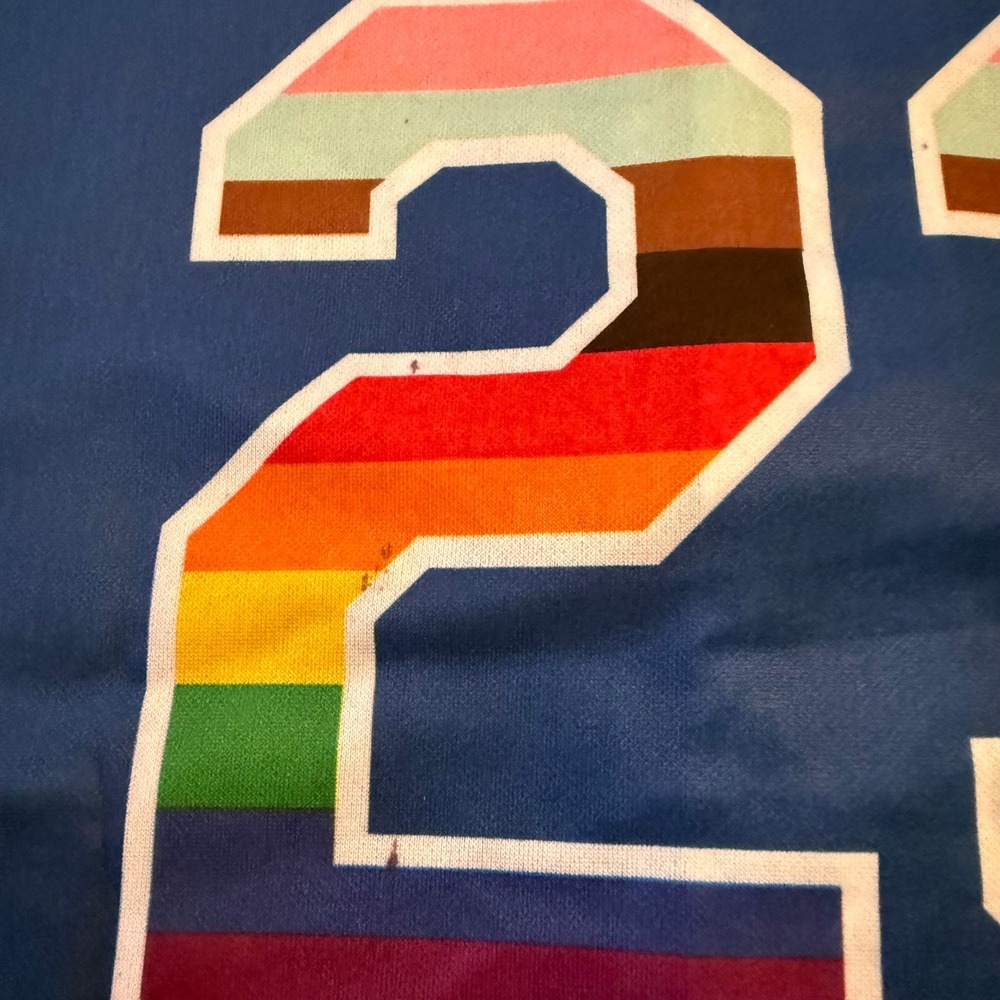 LA Dodgers Pride Night Jersey Blue Rainbow 2023 LA Pride Baseball Shirt Mens XL - Picture 7 of 7